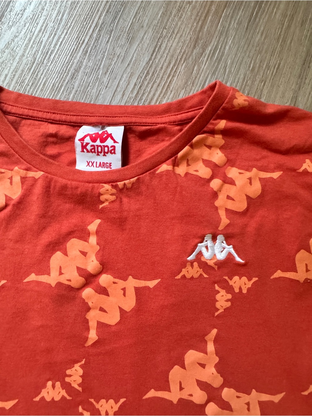Kappa All Over Logo Print T-Shirt Orange Red Men’s XXL Fits Large Tee - Picture 3 of 6